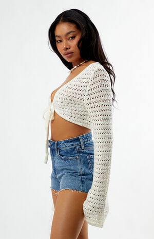 Laguna Crochet Tie Front Long Sleeve Top image number 4