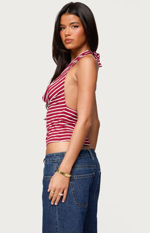 Striped Cowl Neck Halter Top image number 3