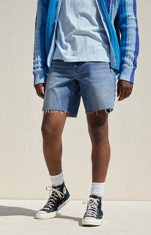 Eco Medium Blue Cut Off Denim Shorts image number 4