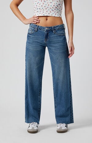 Dark Indigo Button Pocket Low Rise Girlfriend Jeans