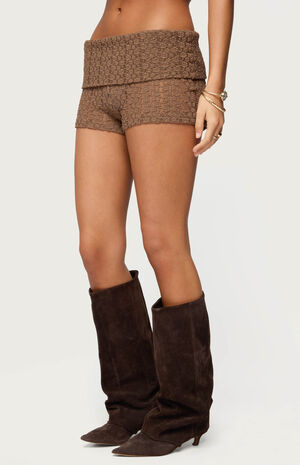 Rye Sheer Textured Fold Over Shorts image number 2