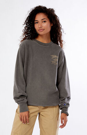Brown Reverse Weave Crew Neck Sweatshirt image number 3