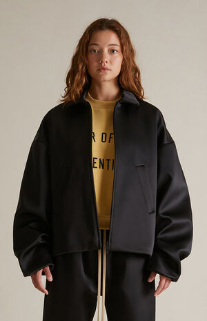 Women's Black Satin Bomber Jacket image number 2