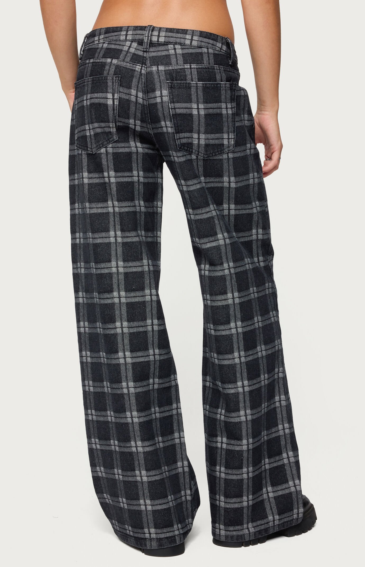 Edikted Kailani Plaid Low Rise Baggy Jeans