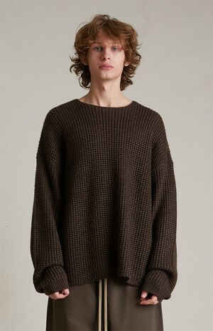 Brown Heavy Waffle Knit Crew Neck Sweater image number 2
