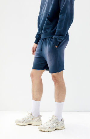 Navy Acid Wash Sweat Shorts image number 4