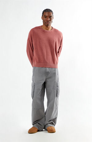 Red Textured Crew Neck Sweater image number 5