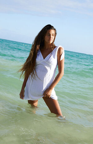 Tie Strap Linen V-Neck Dress image number 2