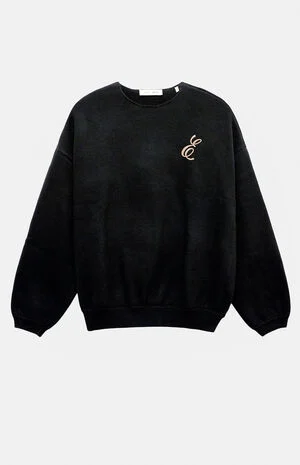 Vintage Black Waffle Knit Crew Neck Sweater image number 1