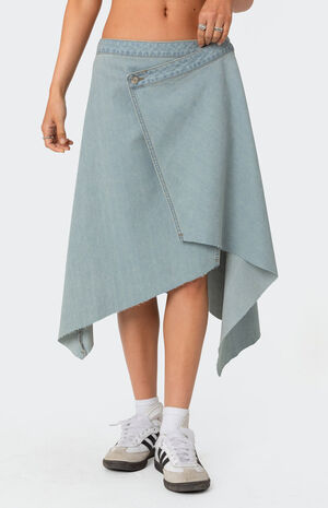 Asymmetric Wrapped Denim Midi Skirt image number 2