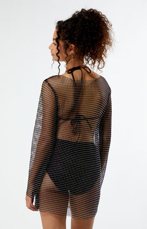 Rhinestone Mesh Long Sleeve Mini Dress image number 4