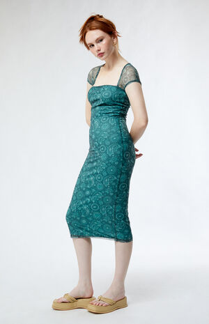 Mesh Printed Midi Dress image number 3