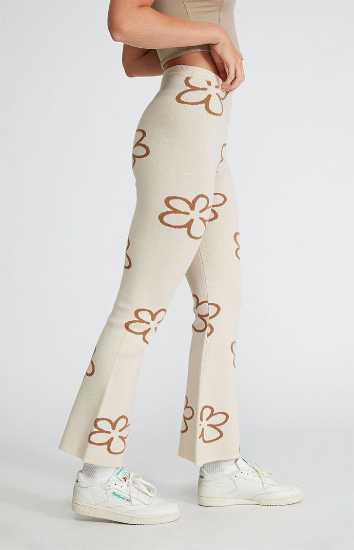 Women's Flower Printed Sweater Flare Pants - Size Large