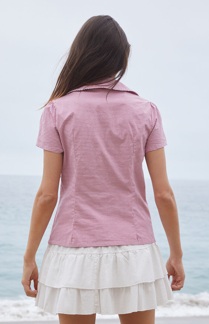 John Galt Red Gingham Teagan Collared Top