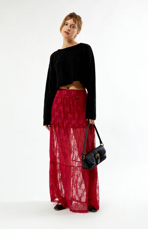 Red Lace Maxi Skirt image number 1