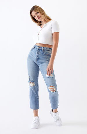 Light High Waisted Straight Leg Jeans image number 1