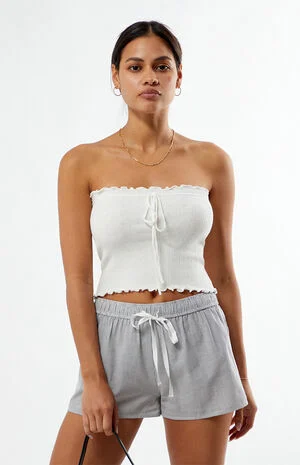 Pointelle Ruffle Strapless Sweater image number 2
