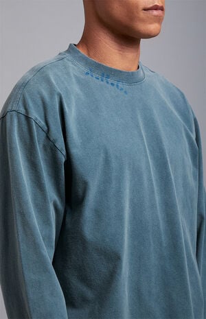 Blue Vintage Wash Heavyweight Oversized Long Sleeve T-Shirt image number 3