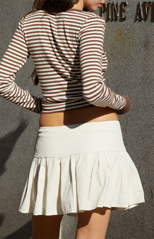 Cream Corduroy Pleated Mini Skirt image number 4