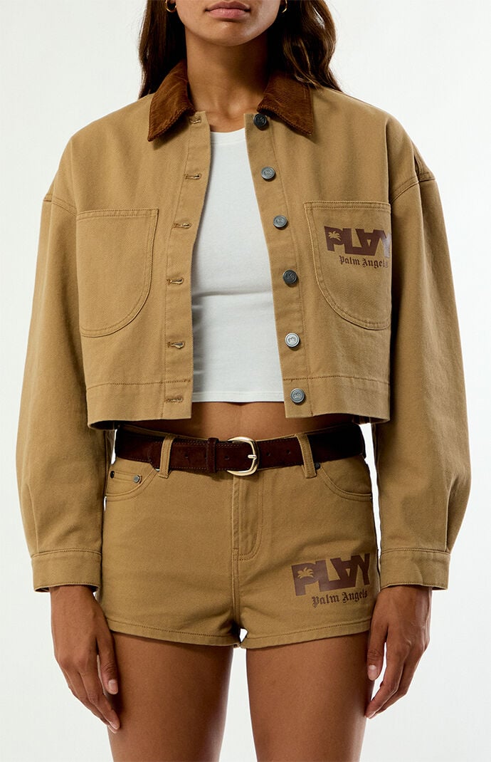 PLAY PALM ANGELS Corduroy Collar Cropped Workwear Jacket