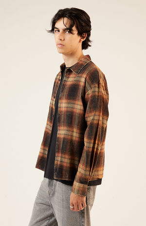 Black & Brown Washed Cropped Flannel Shirt image number 2