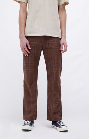 Brown Plaid Bootcut Trousers image number 2