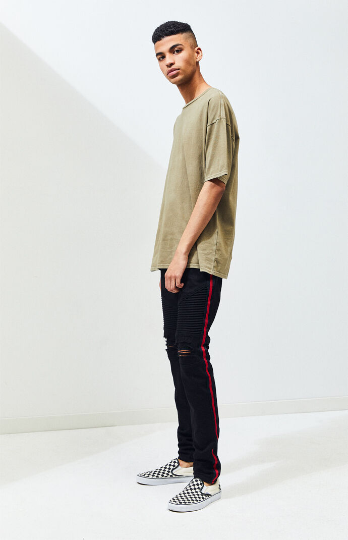 pacsun stacked skinny side stripe zip black jeans
