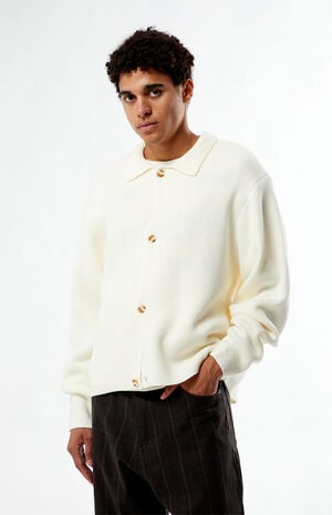 Cream Button Front Polo Sweater