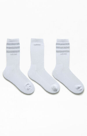 3 Pack White & Gray 3 Stripes Crew Socks image number 2