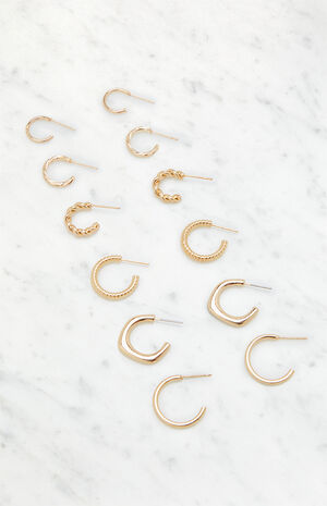 6 Pack Textured Hoop Earrings image number 2