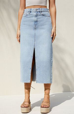 Eco Light Blue Denim Midi Skirt image number 4