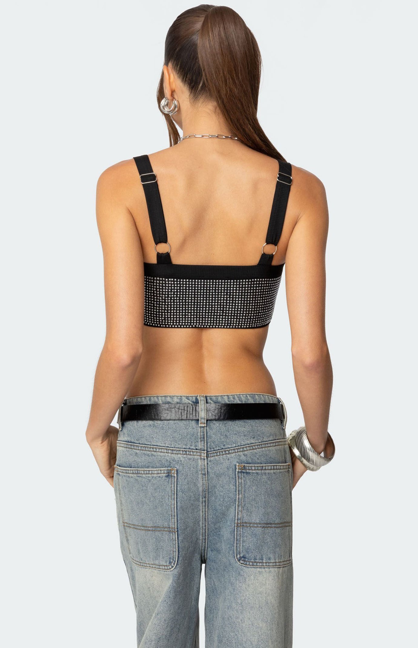 Edikted Rhinestone Ribbed Crop Top