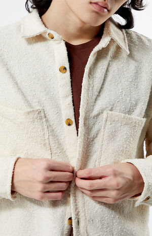 Cream Oversized Wooly Solid Shacket image number 2