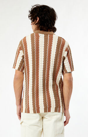 Tan Button Down Knit Polo Shirt image number 4