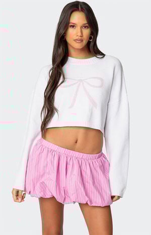 Knit Bow Cropped Sweater image number 1