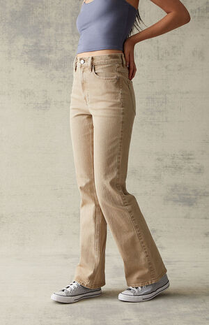 Beige Stretch High Waisted Bootcut Jeans image number 3