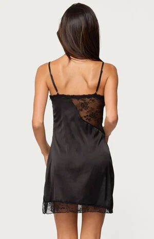 Asymmetric Lacey Satin Effect Mini Dress image number 3