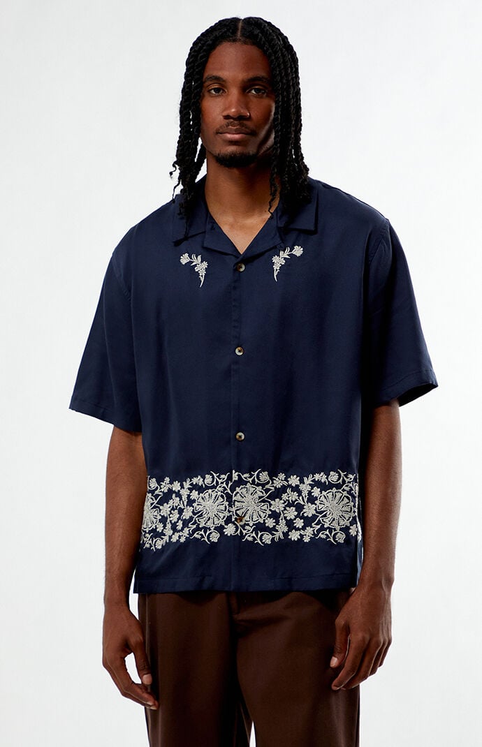 Pacsun Navy Remi Oversized Resort Camp Shirt