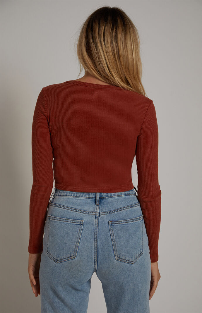 Rose Waffle Knit Long Sleeve Top