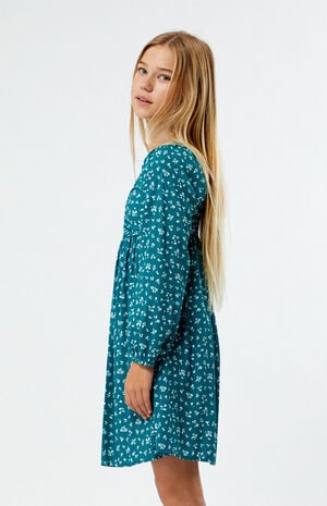 Green Ditsy Long Sleeve Mini Dress image number 3
