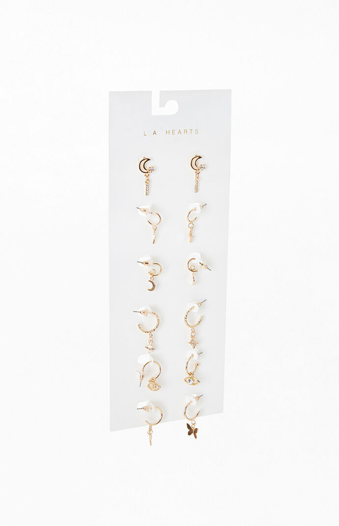 6 Pack Gold Charmed Earrings