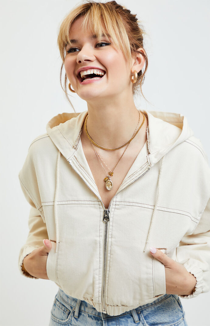 Ecru Hooded Bomber Jacket