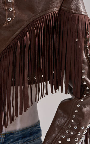Reece Brown Western Fringe Faux Leather Jacket image number 5