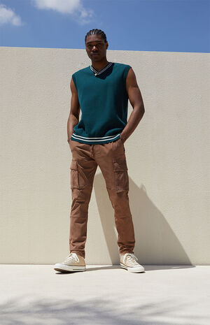 Stretch Canvas Brown Slim Cargo Pants image number 1