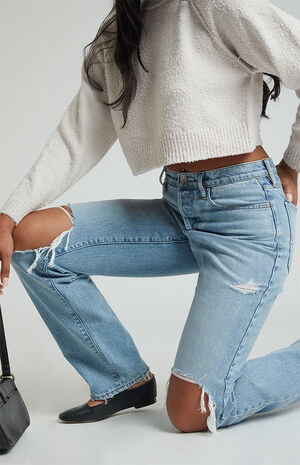 Light Indigo Ripped Knee Dad Jeans image number 5