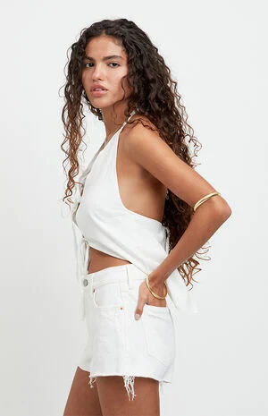 Ivy High Waisted Festival Jean Shorts Stretch White image number 4