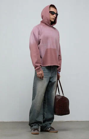 Rose Taupe Vintage Wash Heavyweight Raglan&nbsp;Cutoff&nbsp;Oversized Fleece Hoodie image number 2