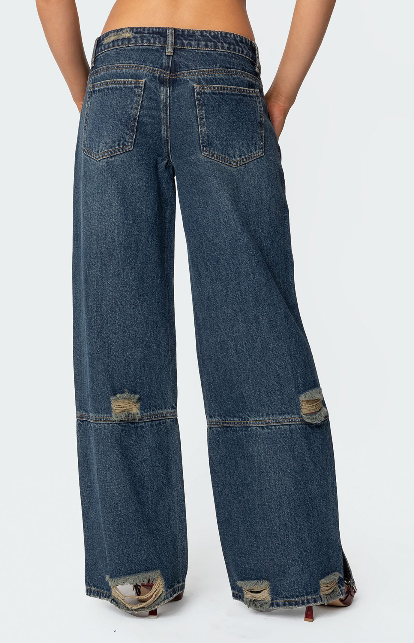 Edikted Slitted Distressed Low Rise Jeans | PacSun