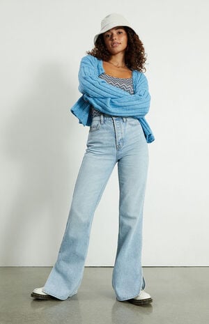 Eco Light Blue Slit High Waisted Bootcut Jeans image number 1