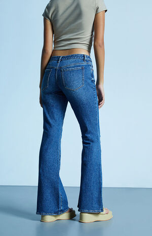 Dark Blue&nbsp;Ripped Low Rise Flare Jeans image number 4